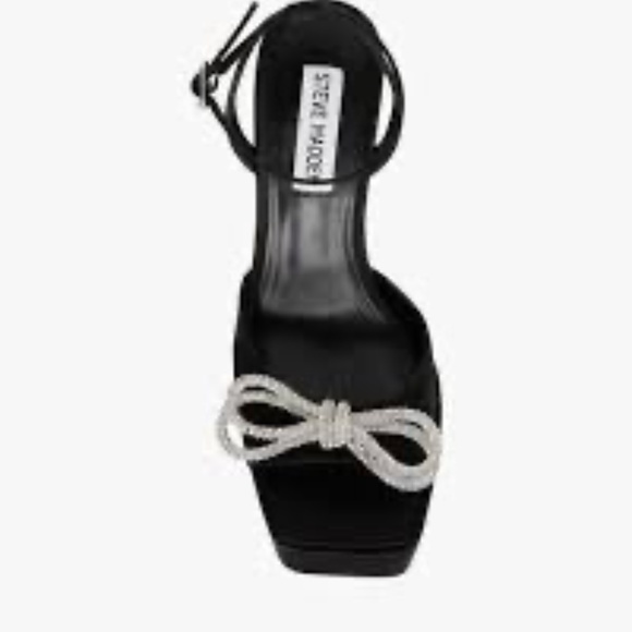 Steve Madden Black Satin Platform Heels with Silver Bow Accents “Darla” - Picture 6 of 8